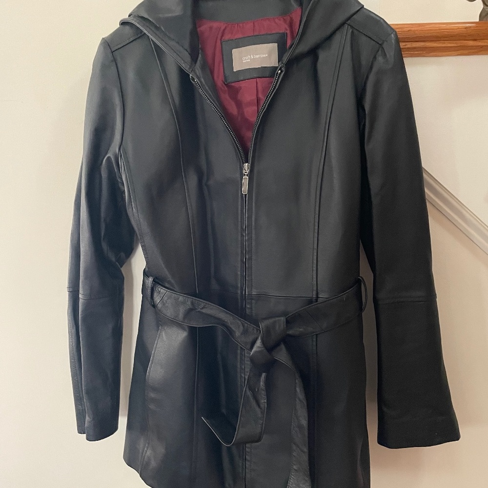 Leather hooded jacket